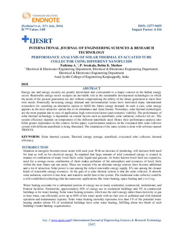 (PDF) Performance Analysis of Solar Thermal Evacuated Tube Collector ...