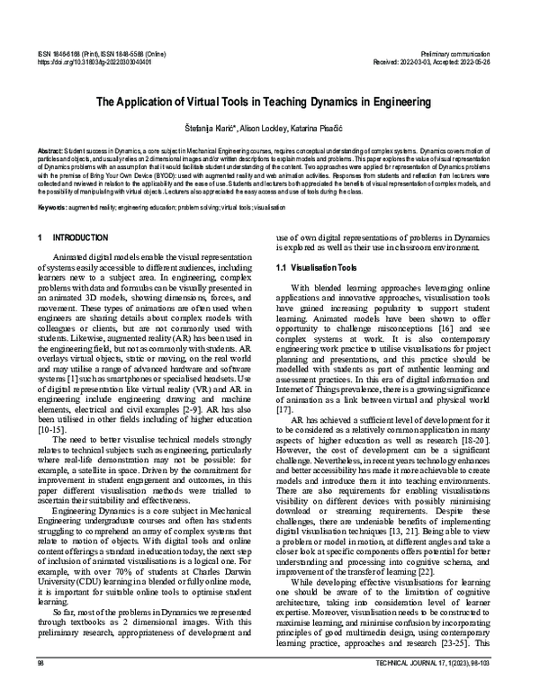 (PDF) The Application of Virtual Tools in Teaching Dynamics in Engineering