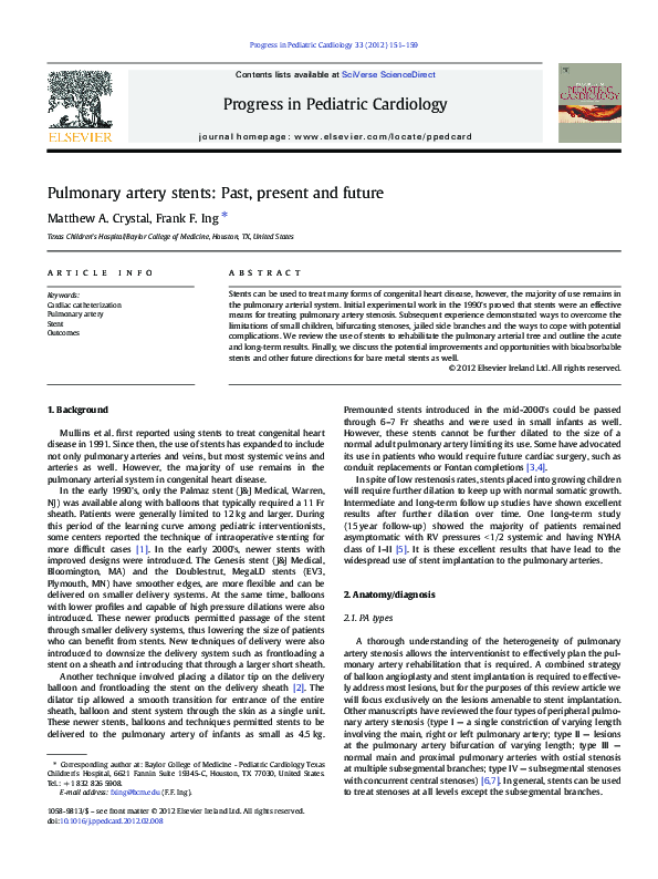 (PDF) Pulmonary artery stents: Past, present and future