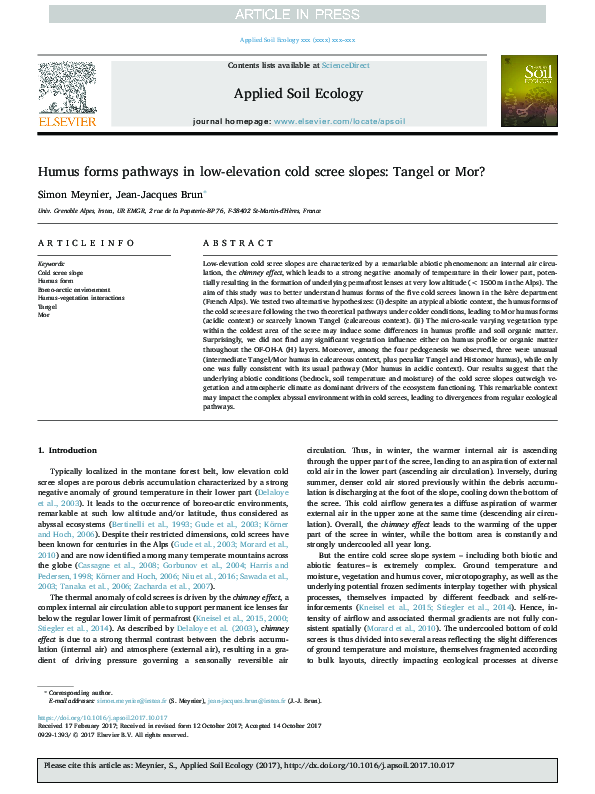 (PDF) Humus forms pathways in low-elevation cold scree slopes: Tangel ...