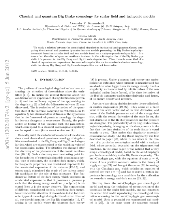 (PDF) Classical and quantum big brake cosmology for scalar field and ...