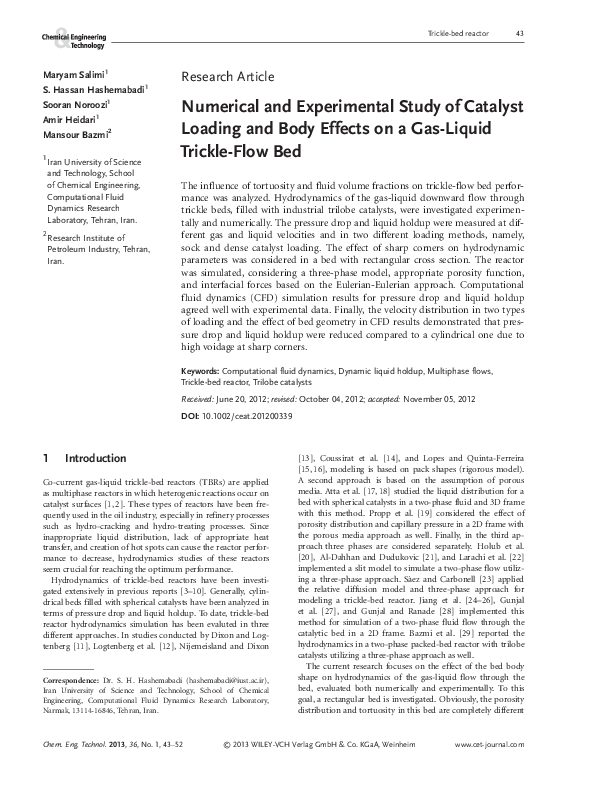 (PDF) Numerical and Experimental Study of Catalyst Loading and Body ...