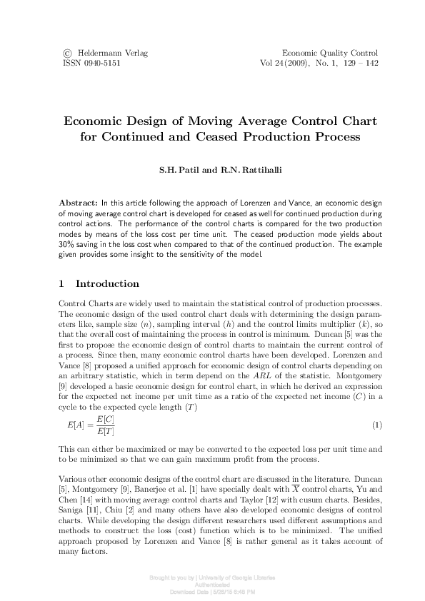 Economic Design of a Moving Average Control Chart with Multiple ...