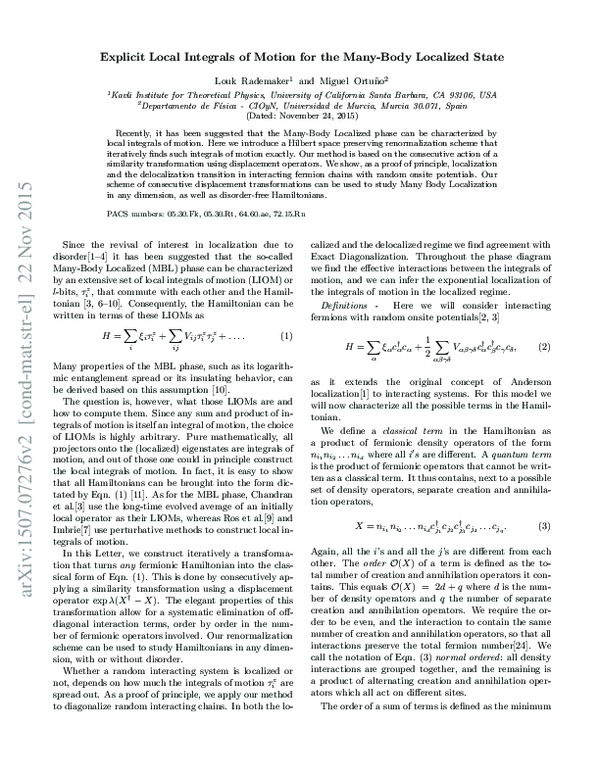 (PDF) Explicit Local Integrals of Motion for the Many-Body Localized State