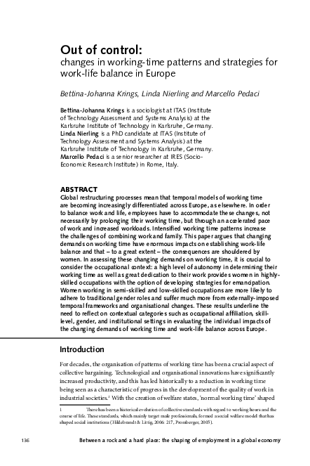(PDF) Out of control: changes in working-time patterns and strategies ...