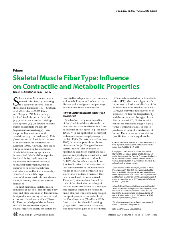(PDF) Skeletal Muscle Fiber Type: Influence on Contractile and ...