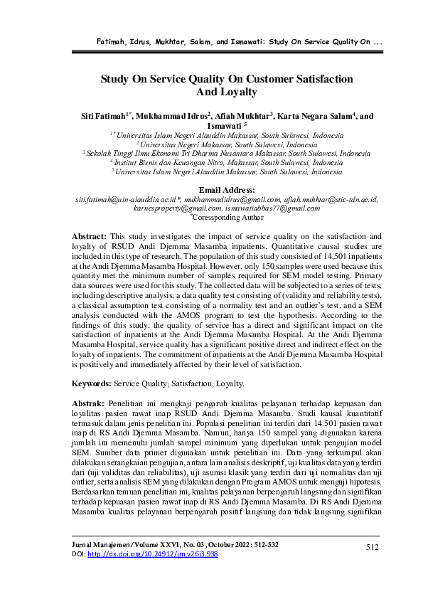 (PDF) Study On Service Quality On Customer Satisfaction And Loyalty