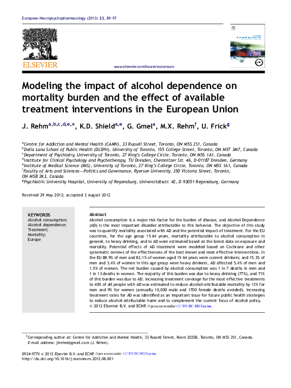 (PDF) Modeling the impact of alcohol dependence on mortality burden and ...