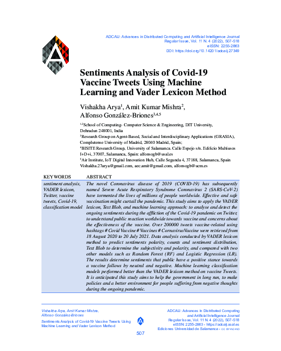 (PDF) Sentiments Analysis of Covid-19 Vaccine Tweets Using Machine ...