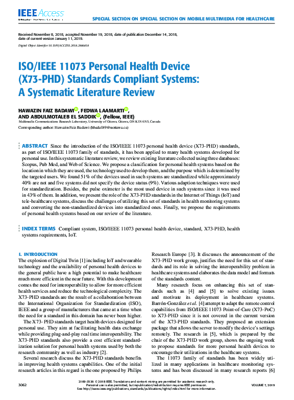 (PDF) ISO/IEEE 11073 Personal Health Device (X73-PHD) Standards ...