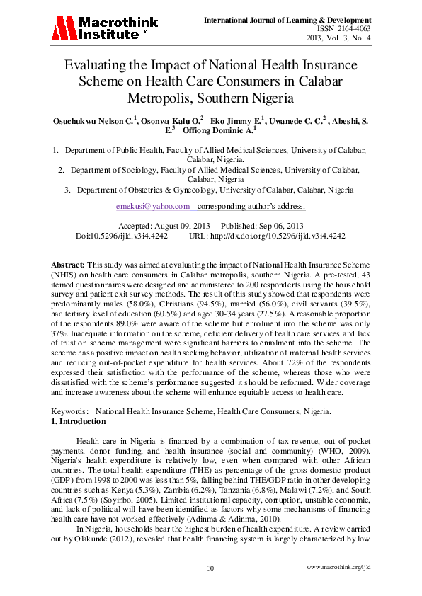 (PDF) Evaluating the Impact of National Health Insurance Scheme on ...