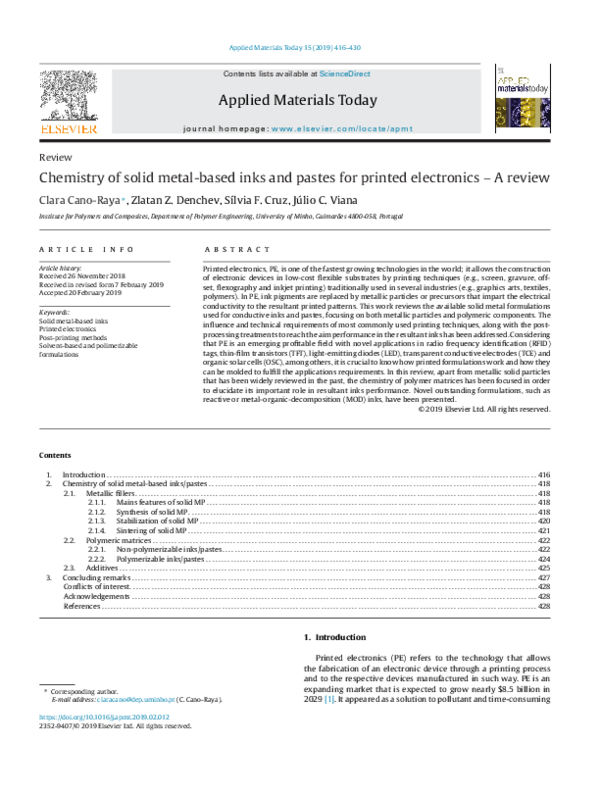 (PDF) Chemistry of solid metal-based inks and pastes for printed ...