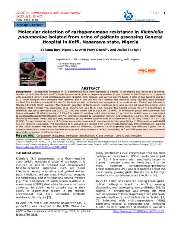 (PDF) Molecular detection of carbapenemase resistance in Klebsiella ...