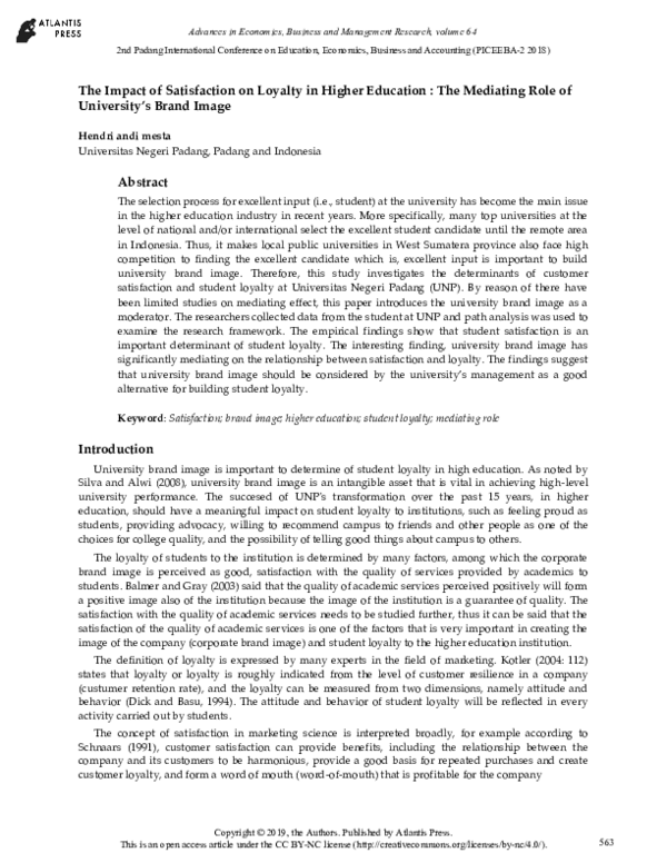 (PDF) The Impact of Satisfaction on Loyalty in Higher Education : The ...