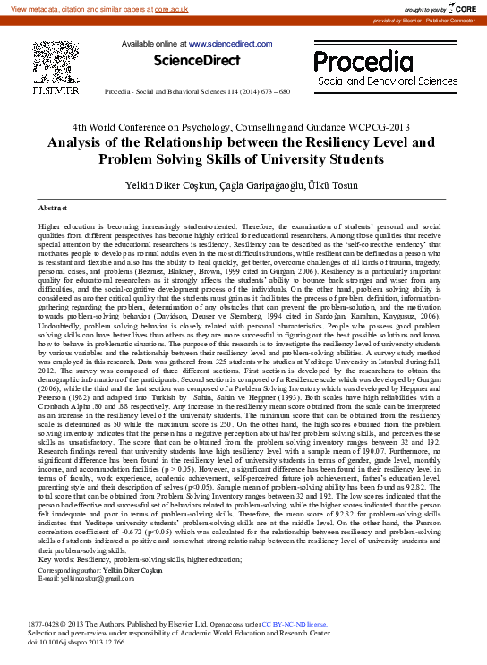 (PDF) Analysis of the Relationship between the Resiliency Level and ...