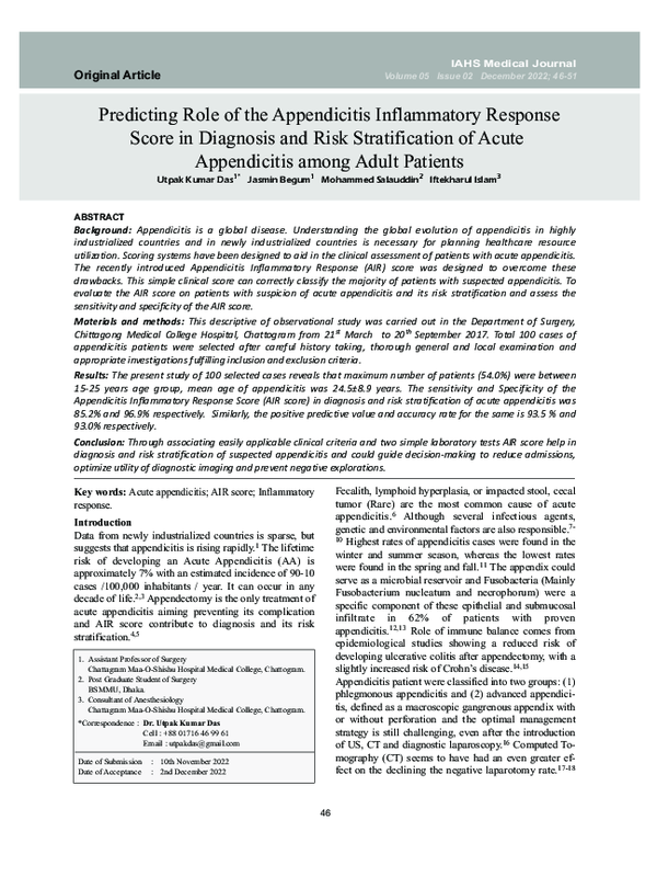 (PDF) Predicting Role of the Appendicitis Inflammatory Response Score ...