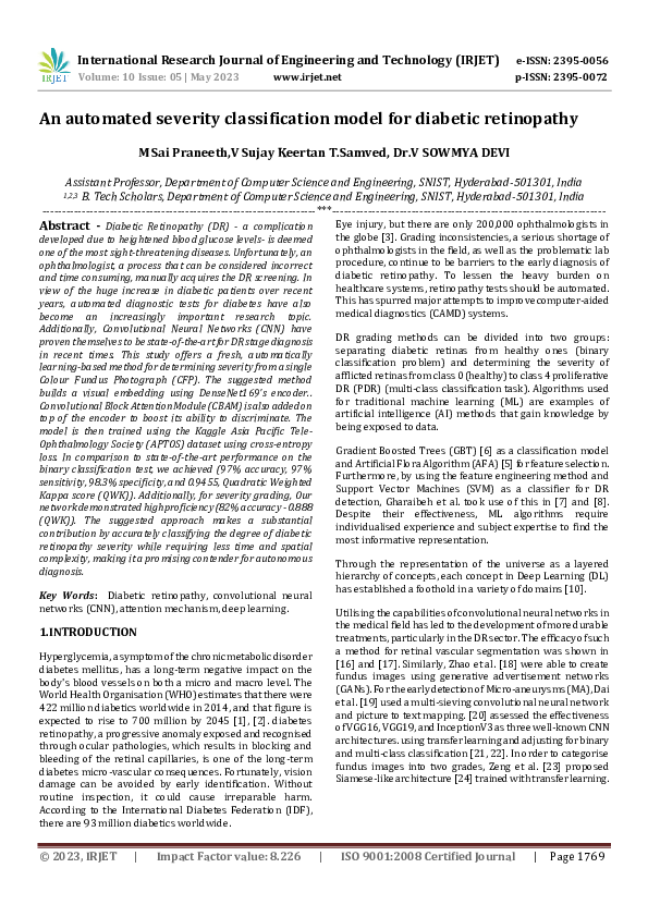 (PDF) An automated severity classification model for diabetic retinopathy