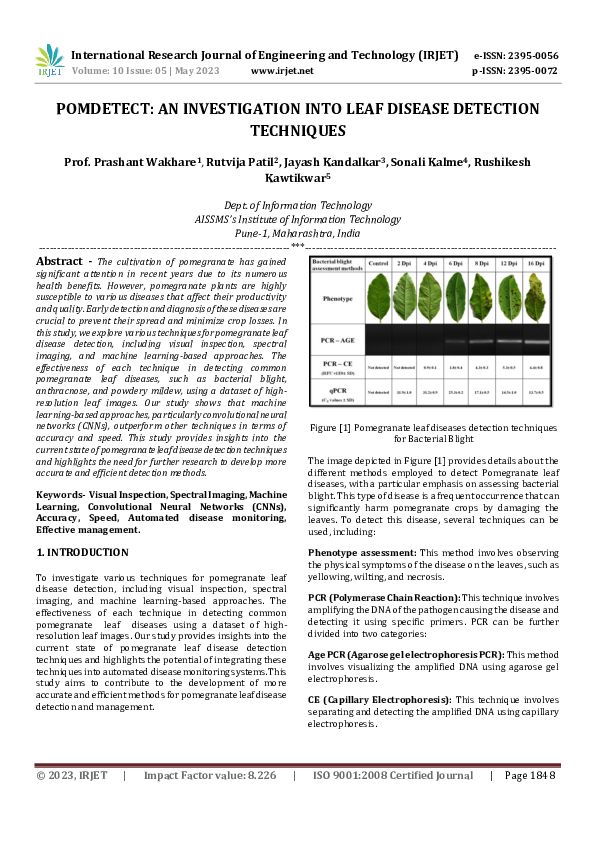 (PDF) POMDETECT: AN INVESTIGATION INTO LEAF DISEASE DETECTION TECHNIQUES