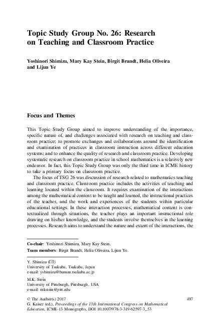 (PDF) Topic Study Group No. 26: Research on Teaching and Classroom Practice