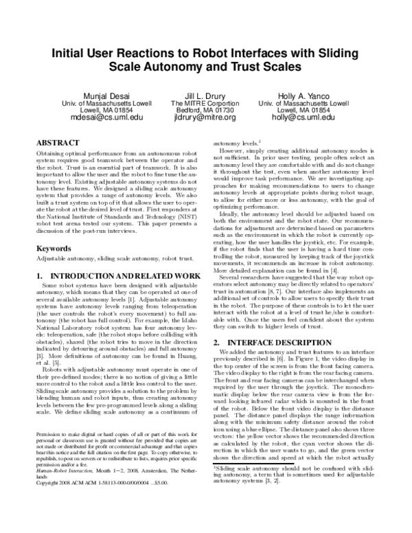 (PDF) Initial User Reactions to Robot Interfaces with Sliding Scale ...