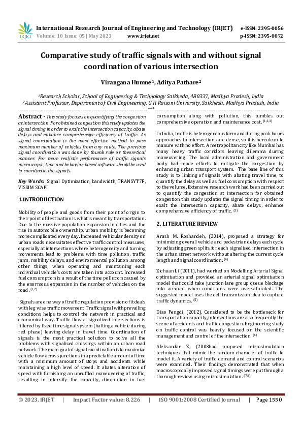 (PDF) Comparative study of traffic signals with and without signal ...