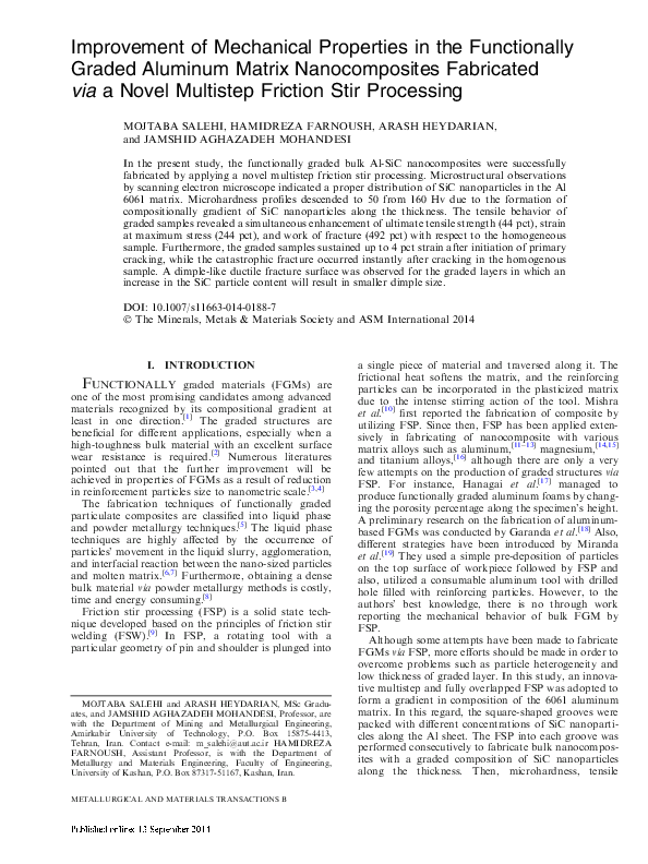 (PDF) Improvement of Mechanical Properties in the Functionally Graded ...