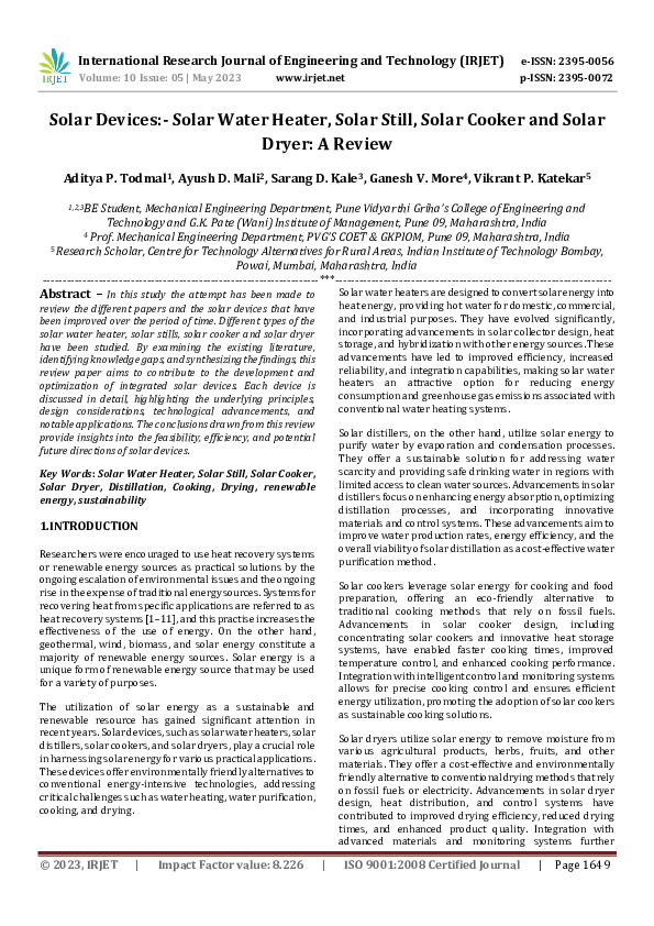 (PDF) Solar Devices:-Solar Water Heater, Solar Still, Solar Cooker and ...
