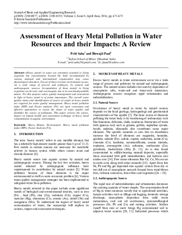(PDF) Assessment of Heavy Metal Pollution in Water Resources and their ...