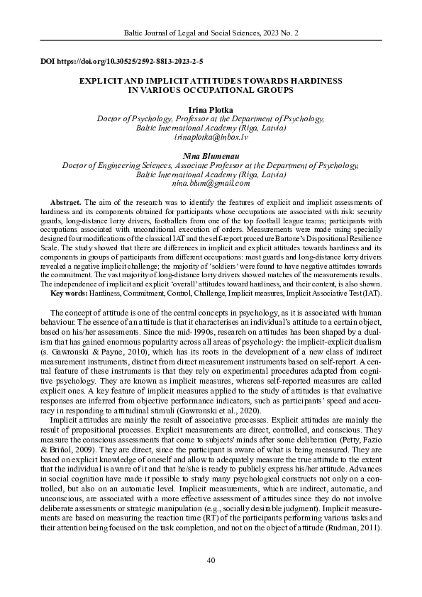 (PDF) Explicit and Implicit Attitudes Towards Hardiness in Various ...