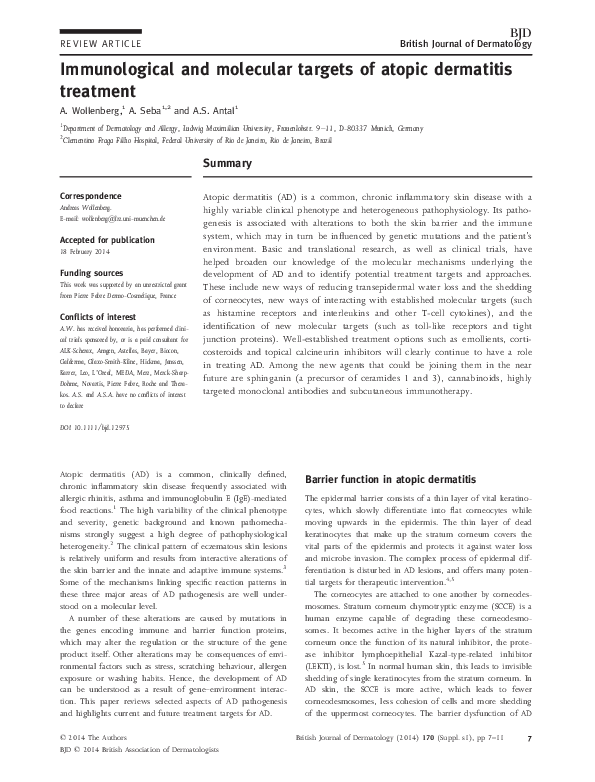 (PDF) Immunological and molecular targets of atopic dermatitis treatment