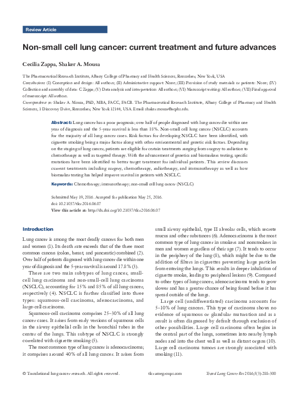 (PDF) Non-small cell lung cancer: current treatment and future advances