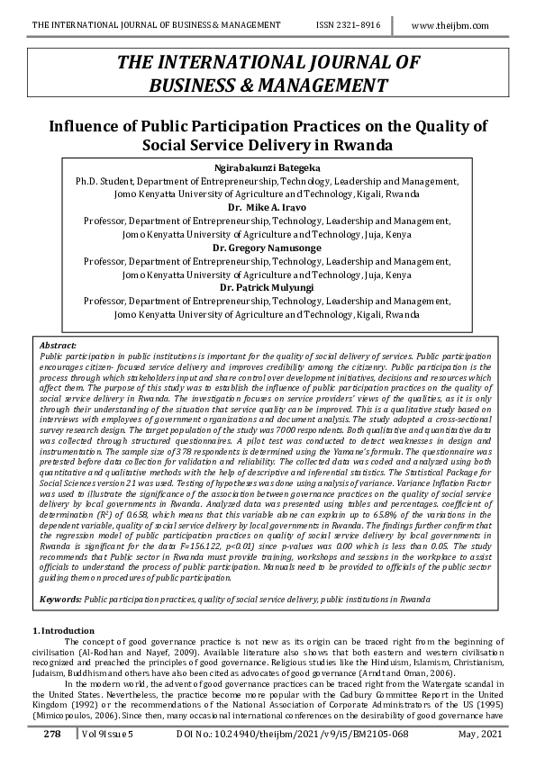 (PDF) Influence of Public Participation Practices on the Quality of ...
