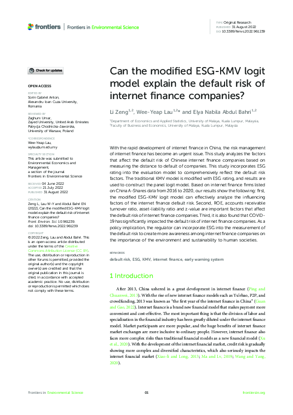 (PDF) Can the modified ESG-KMV logit model explain the default risk of ...