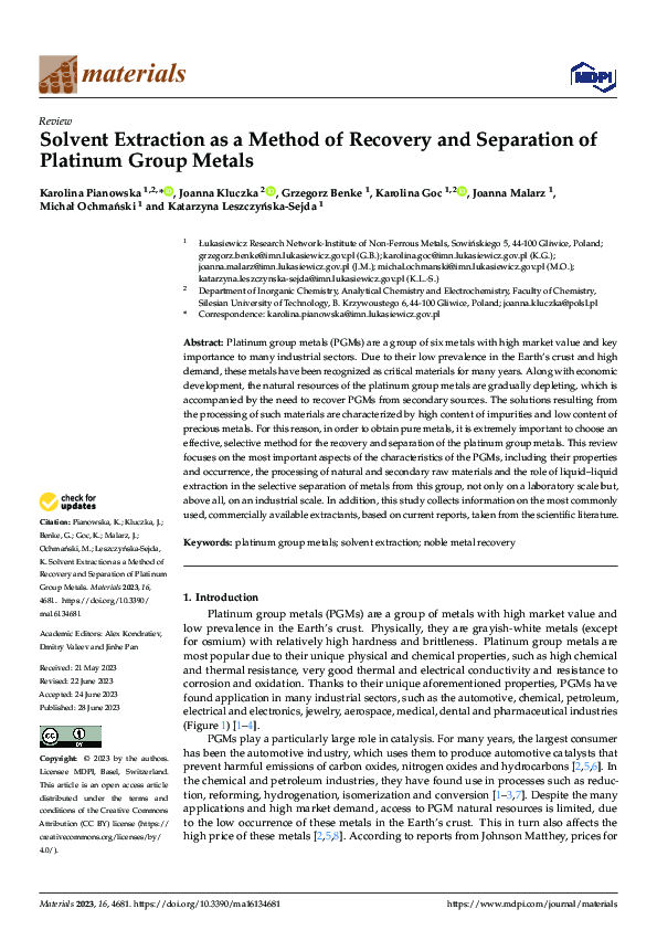 (PDF) Solvent Extraction as a Method of Recovery and Separation of ...