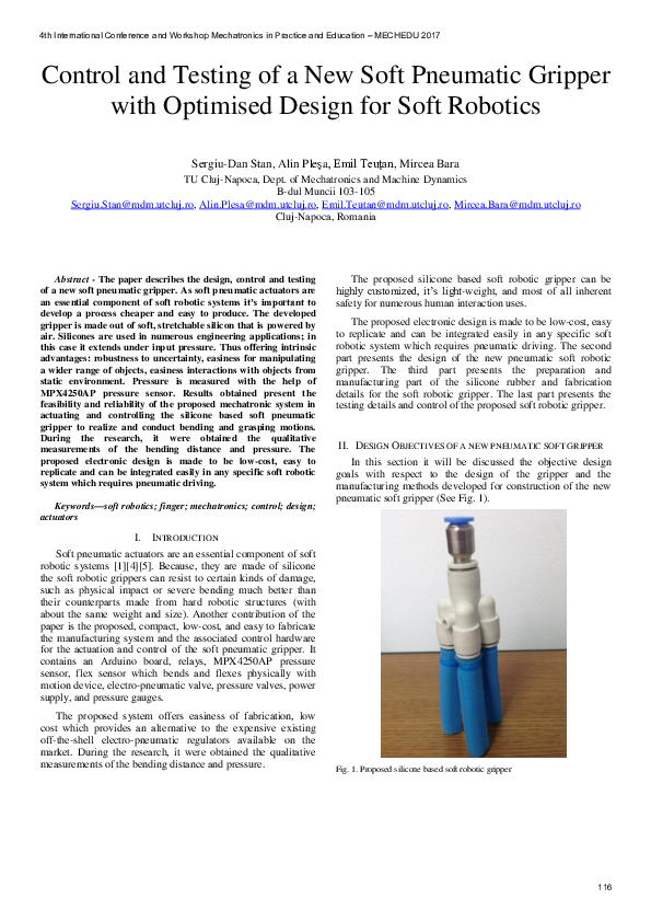 (PDF) Control and Testing of a New Soft Pneumatic Gripper with ...