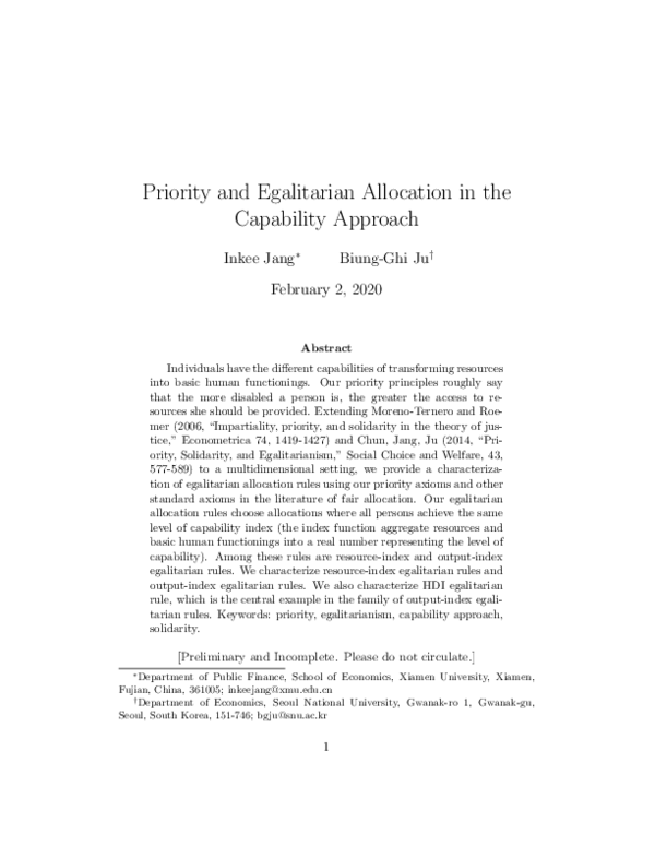 (PDF) Priority and Egalitarian Allocation in the Capability Approach