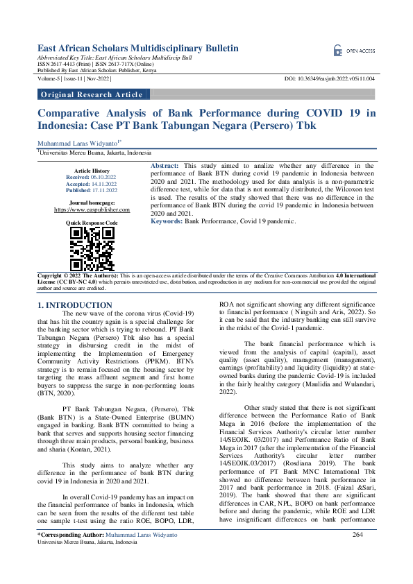 (PDF) Comparative Analysis of Bank Performance during COVID 19 in ...