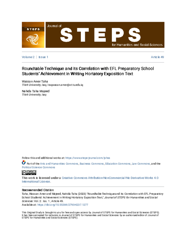 (PDF) Roundtable Technique and its Correlation with EFL Preparatory ...