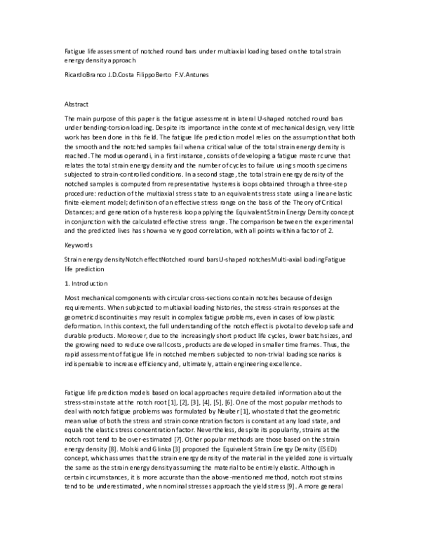 (PDF) Fatigue life assessment of notched round bars under multiaxial ...