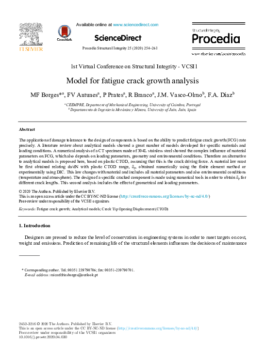 (PDF) Model for fatigue crack growth analysis