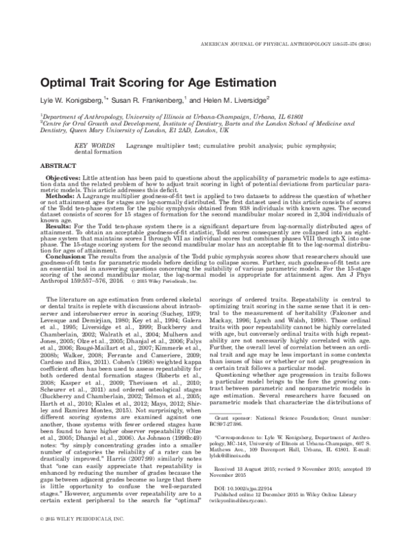 (PDF) Optimal trait scoring for age estimation