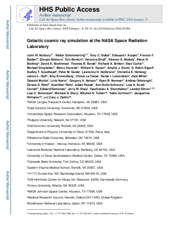 (PDF) Galactic cosmic ray simulation at the NASA Space Radiation Laboratory