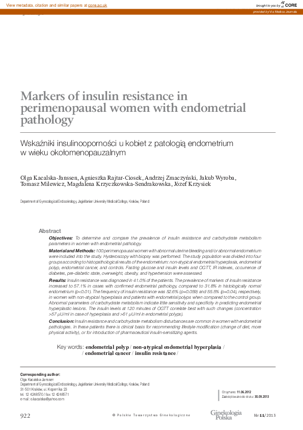 (PDF) Markers of insulin resistance in perimenopausal women with ...