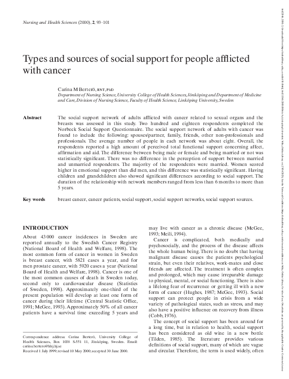 (PDF) Types and sources of social support for people afflicted with cancer