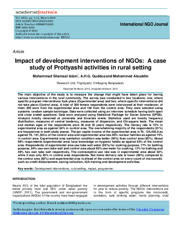 (PDF) Impact of development interventions of NGOs: A case study of ...