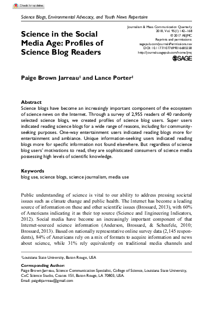 (PDF) Science in the Social Media Age: Profiles of Science Blog Readers