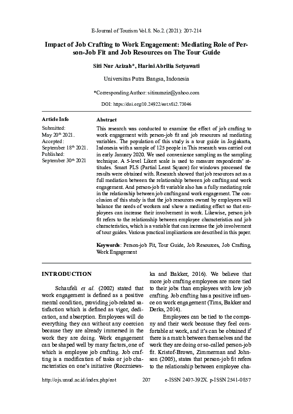 (PDF) Impact of Job Crafting to Work Engagement: Mediating Role of ...