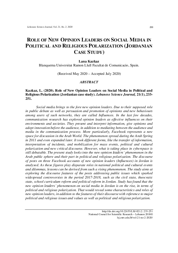 (PDF) ROLE OF NEW OPINION LEADERS ON SOCIAL MEDIA IN POLITICAL AND ...