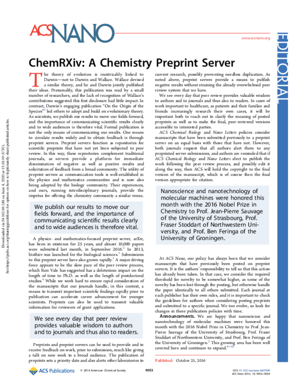 (PDF) ChemRXiv A Chemistry Preprint Server Paul Weiss Academia.edu