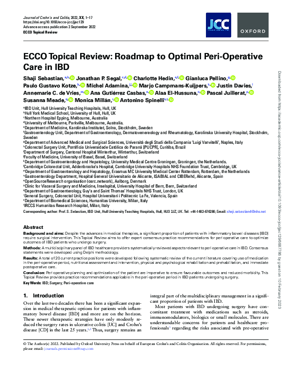 (PDF) ECCO Topical Review: Roadmap to Optimal Peri-Operative Care in IBD
